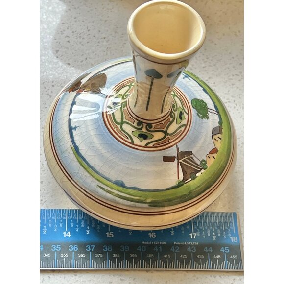 Signed Art Nouveau PZH Gouda Landscape Vase Zuid Holland Dutch Windmill Sailboat - Picture 7 of 9